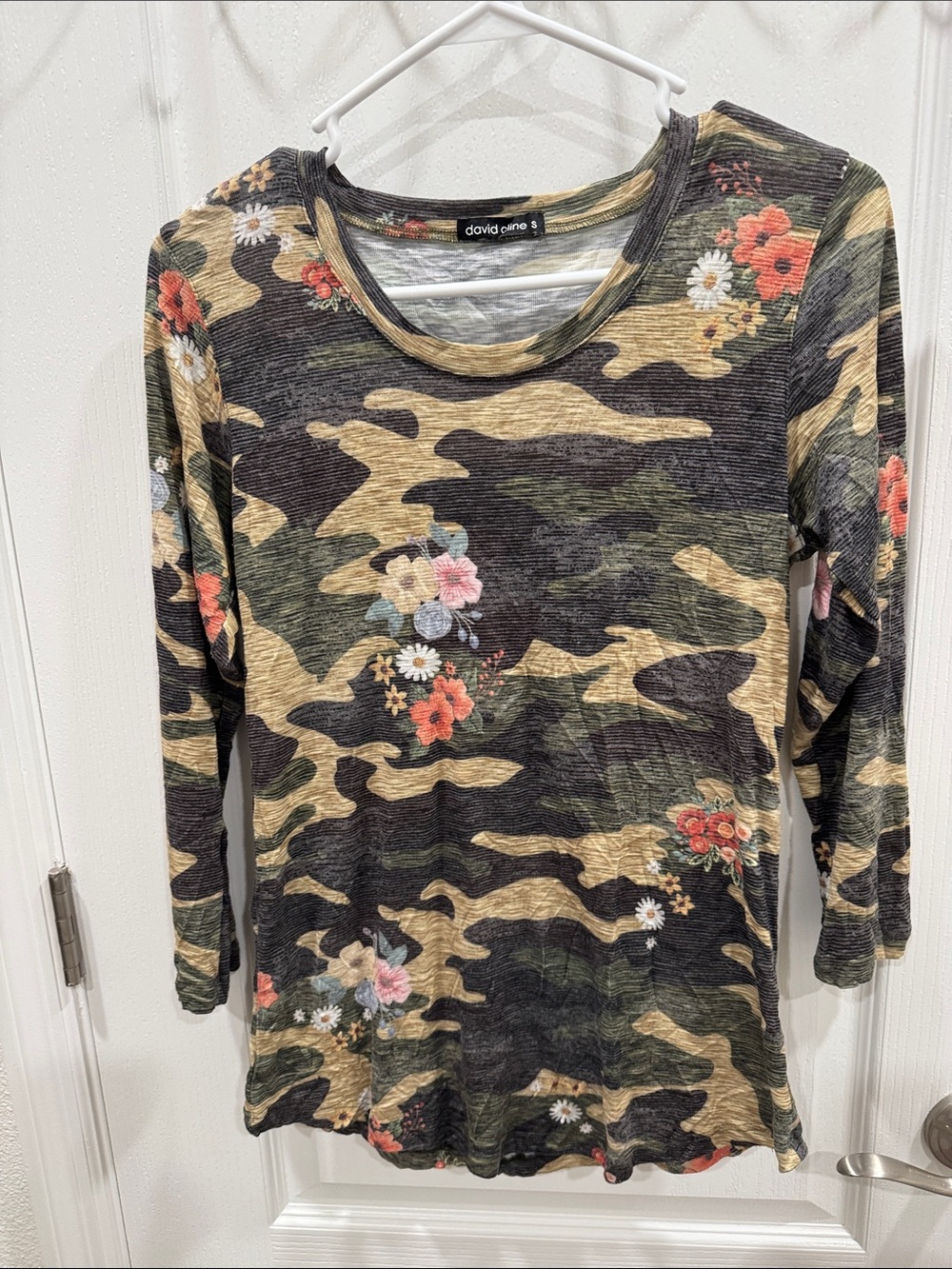 David Cline Floral Camo Long Sleeve Top - Green, Tan, Pink